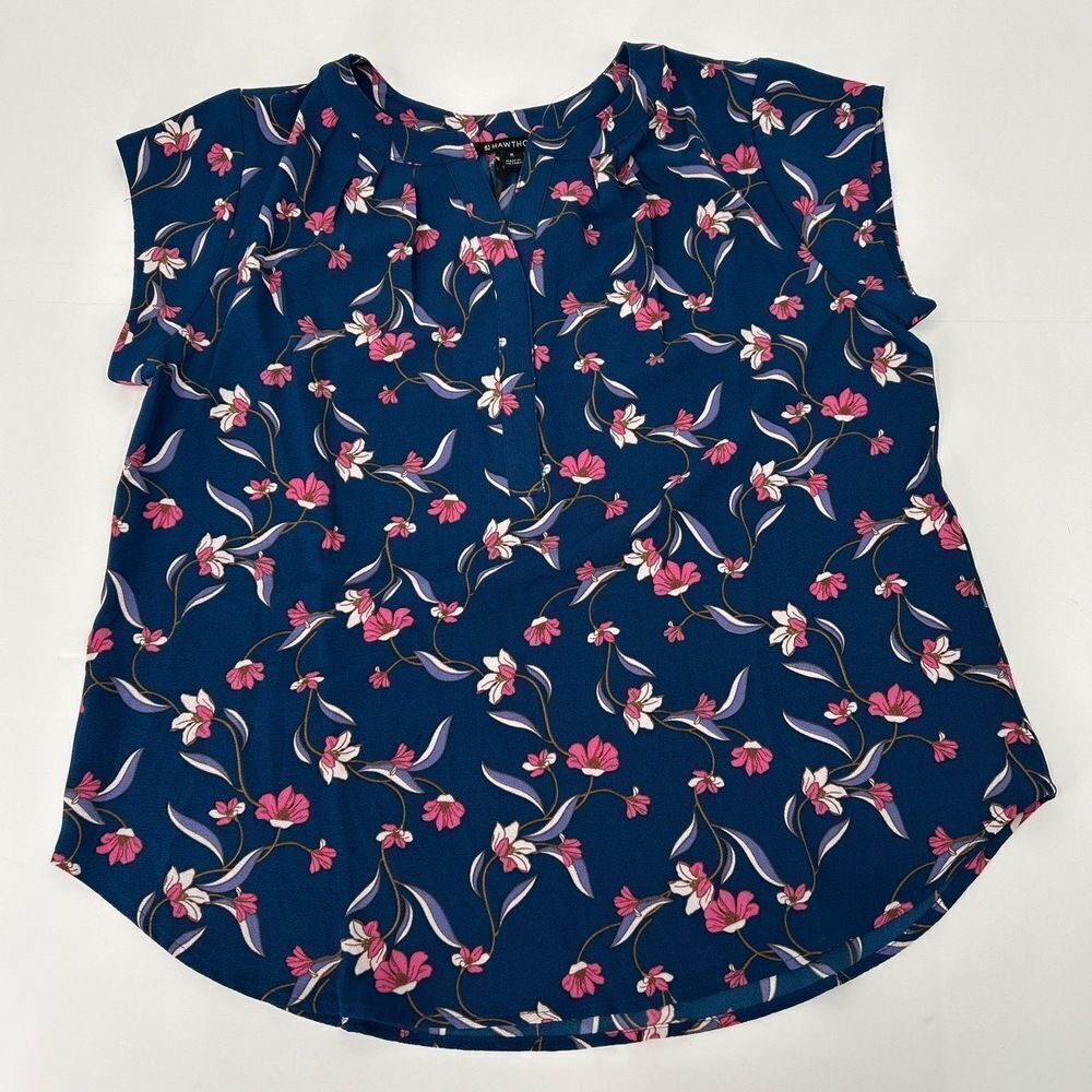 NWT 41 Hawthorn Stitch Fix WGW10479 Floral Round Neck Short Sleeve Blouse
